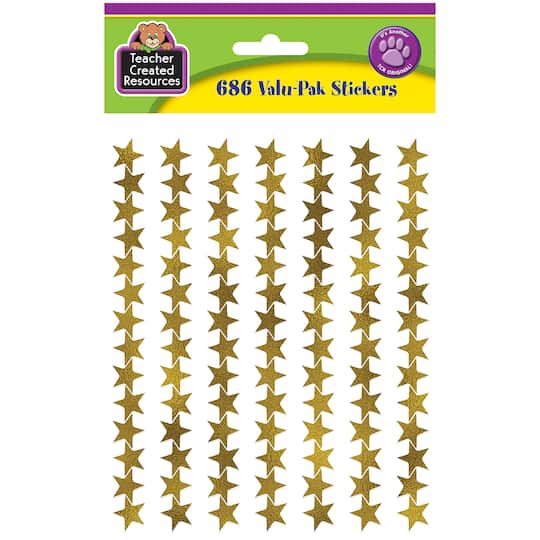 Teacher Created Resources Gold Foil Stars Valu-Pak Stickers, 6 Packs of 686